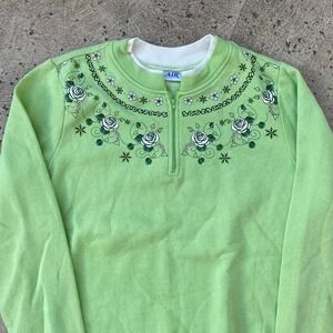 Vintage 90s Blair Green Floral Quarter Zip Sweatshirt Size M